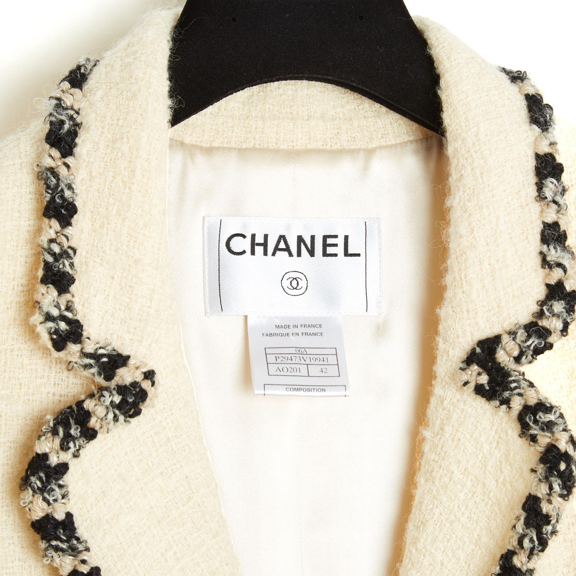 Women's or Men's Chanel AH2006 Veste FR42 Ecru Wool Tweed Trmming FW2006 Jacket UK14 US12