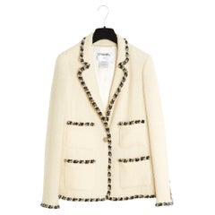 Chanel AH2006 Veste FR42 Ecru Wool Tweed Trmming FW2006 Jacket UK14 US12