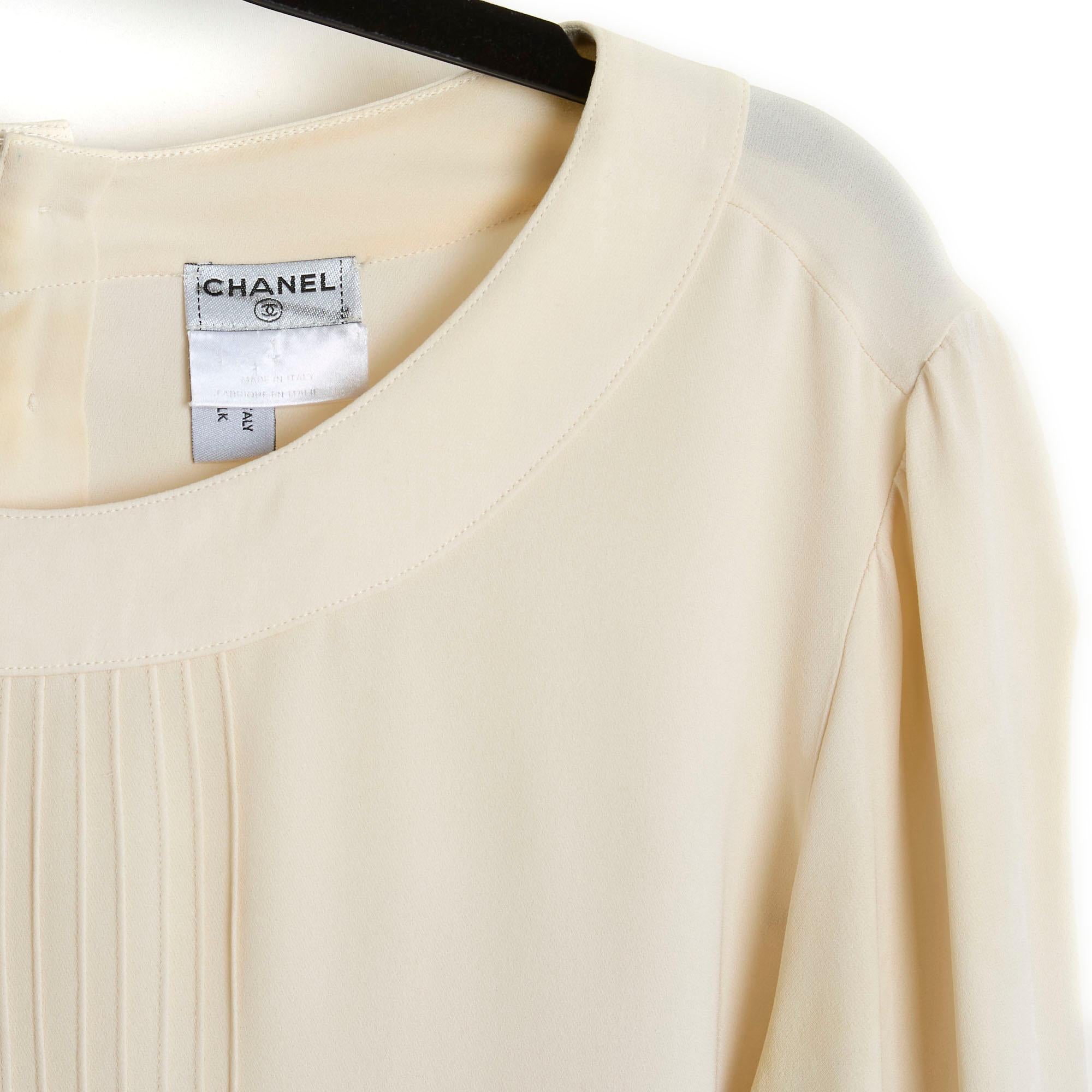 Donna Chanel AH2007 Top FR42 Camicetta in seta crepe ecrù US12 in vendita