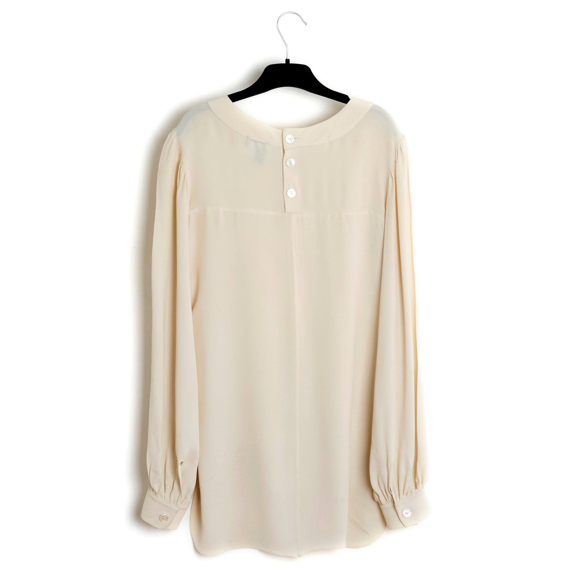 Chanel AH2007 Top FR42 Camicetta in seta crepe ecrù US12 in vendita 1