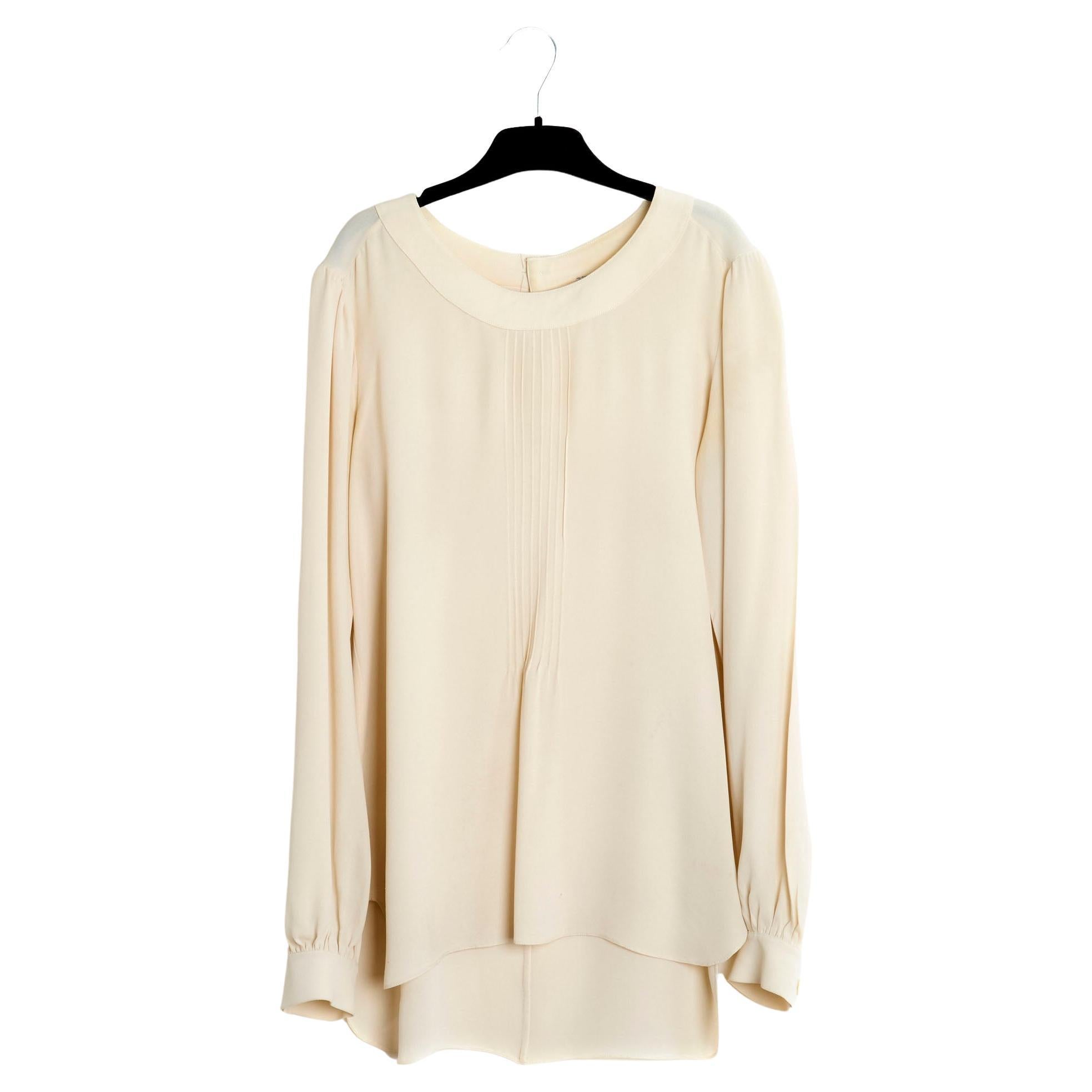 Chanel AH2007 Top FR42 Camicetta in seta crepe ecrù US12 in vendita