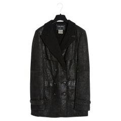 Chanel AH2007 Veste Shearling FR42 Shiny Black Shearling Jacket UK 14 US12