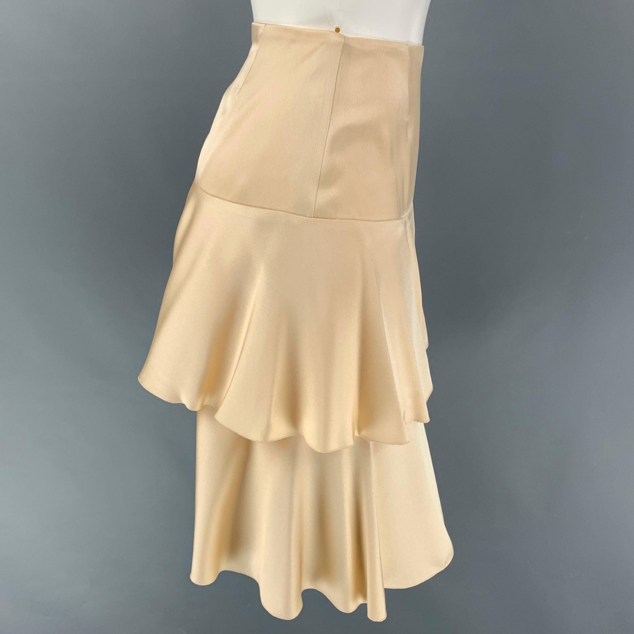 CHANEL AI098 03A Size 4 Champagne Silk Layered Skirt In Good Condition For Sale In San Francisco, CA