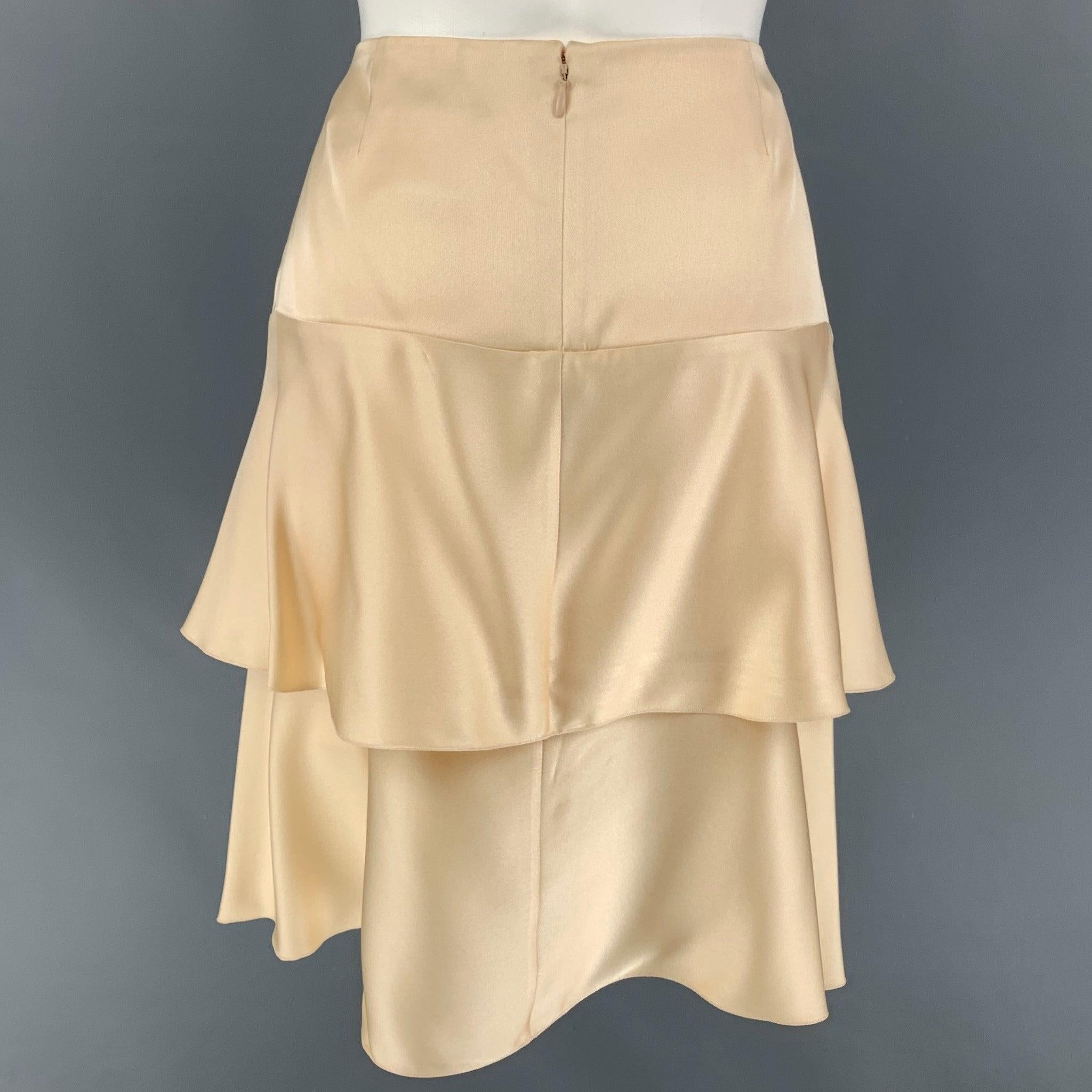 Women's CHANEL AI098 03A Size 4 Champagne Silk Layered Skirt For Sale