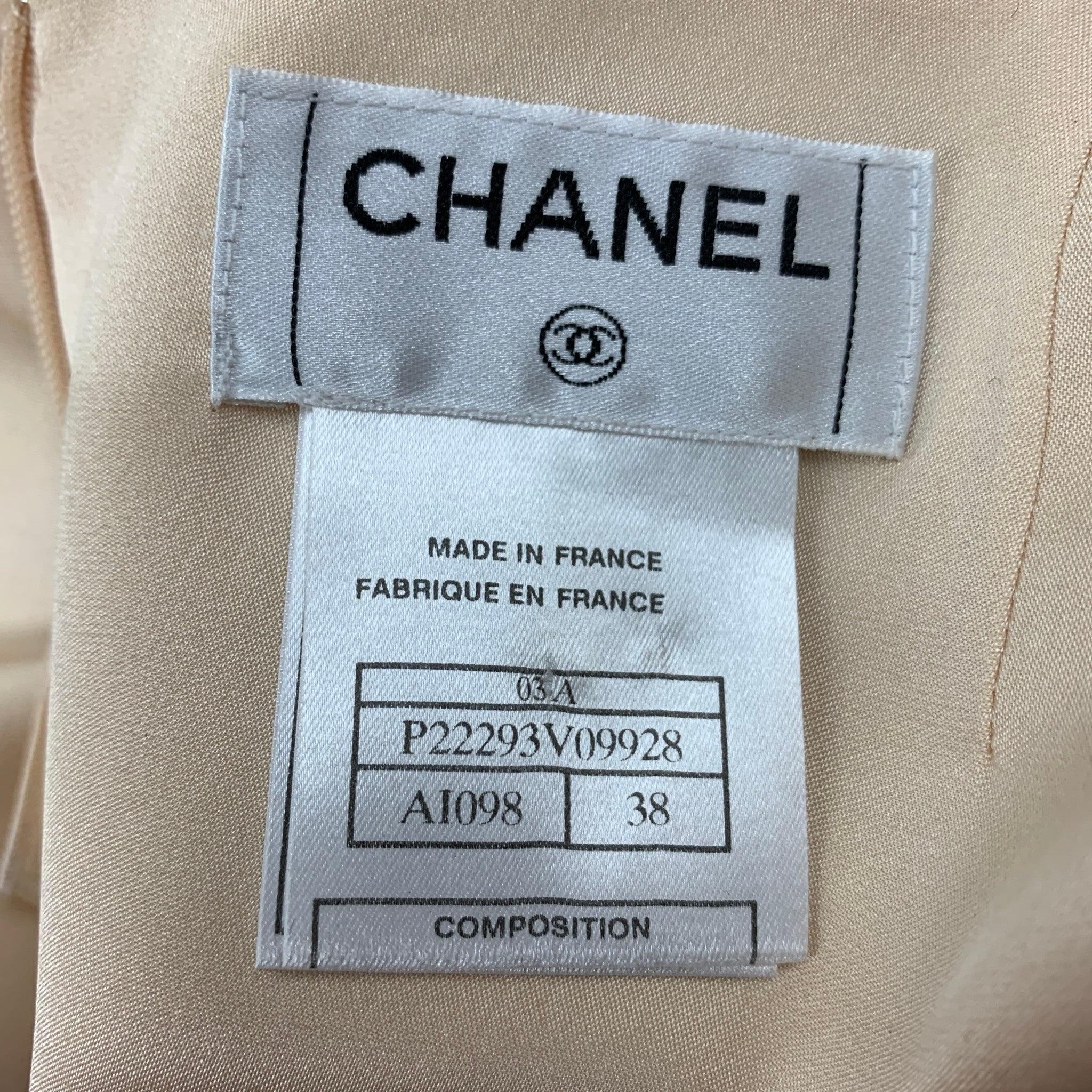 CHANEL AI098 03A Size 4 Champagne Silk Layered Skirt For Sale 2