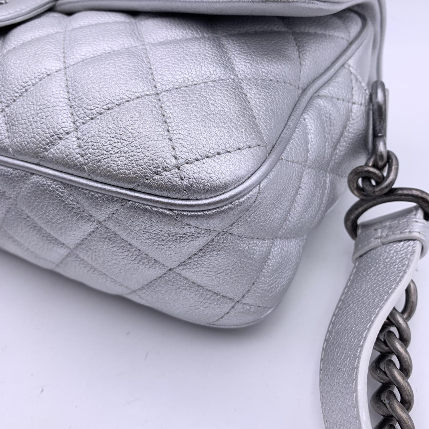 Chanel Airline 2016 Silver Metal Quilted Leather Easy Flap Shoulder Bag 7