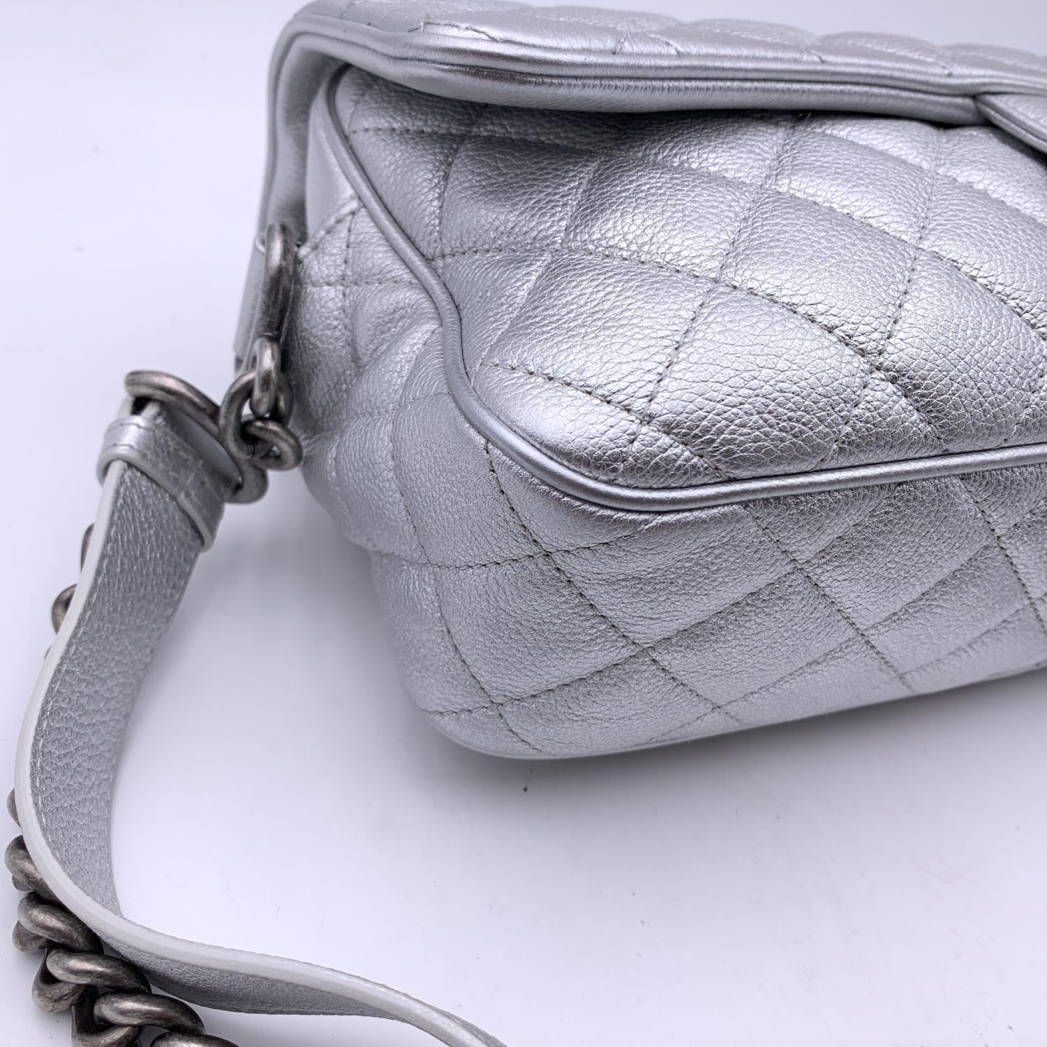 Chanel Airline 2016 Silver Metal Quilted Leather Easy Flap Shoulder Bag 8