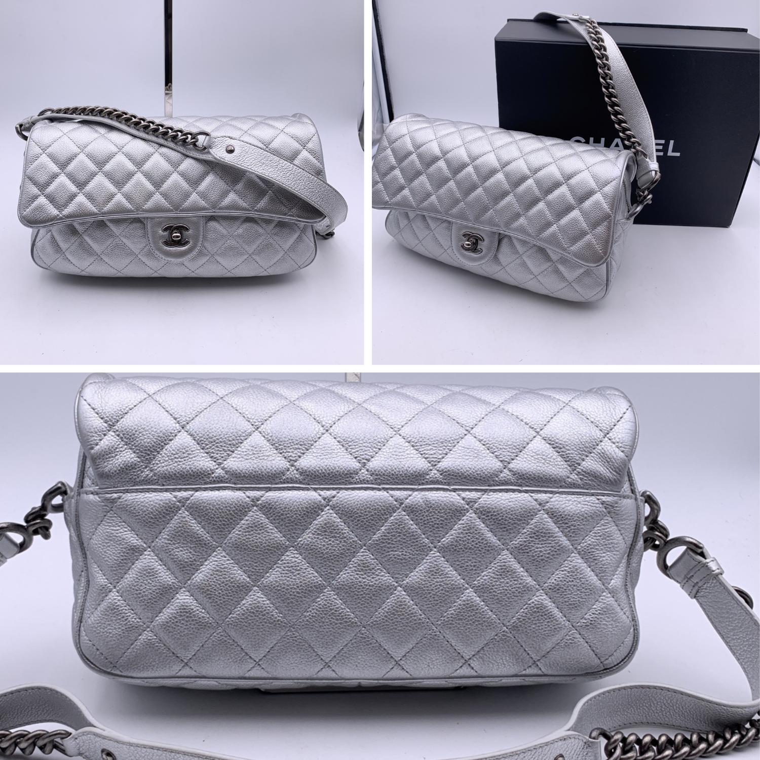 Chanel Airline 2016 Silver Metal Quilted Leather Easy Flap Shoulder Bag 1