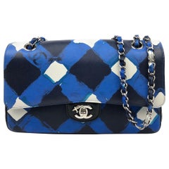 Chanel Airline Airplane Classic Medium Double Flap Blue Black White