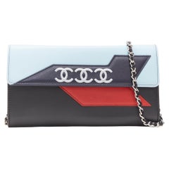 CHANEL Airline CC logo lambskin leather long flap wallet on chain clutch bag