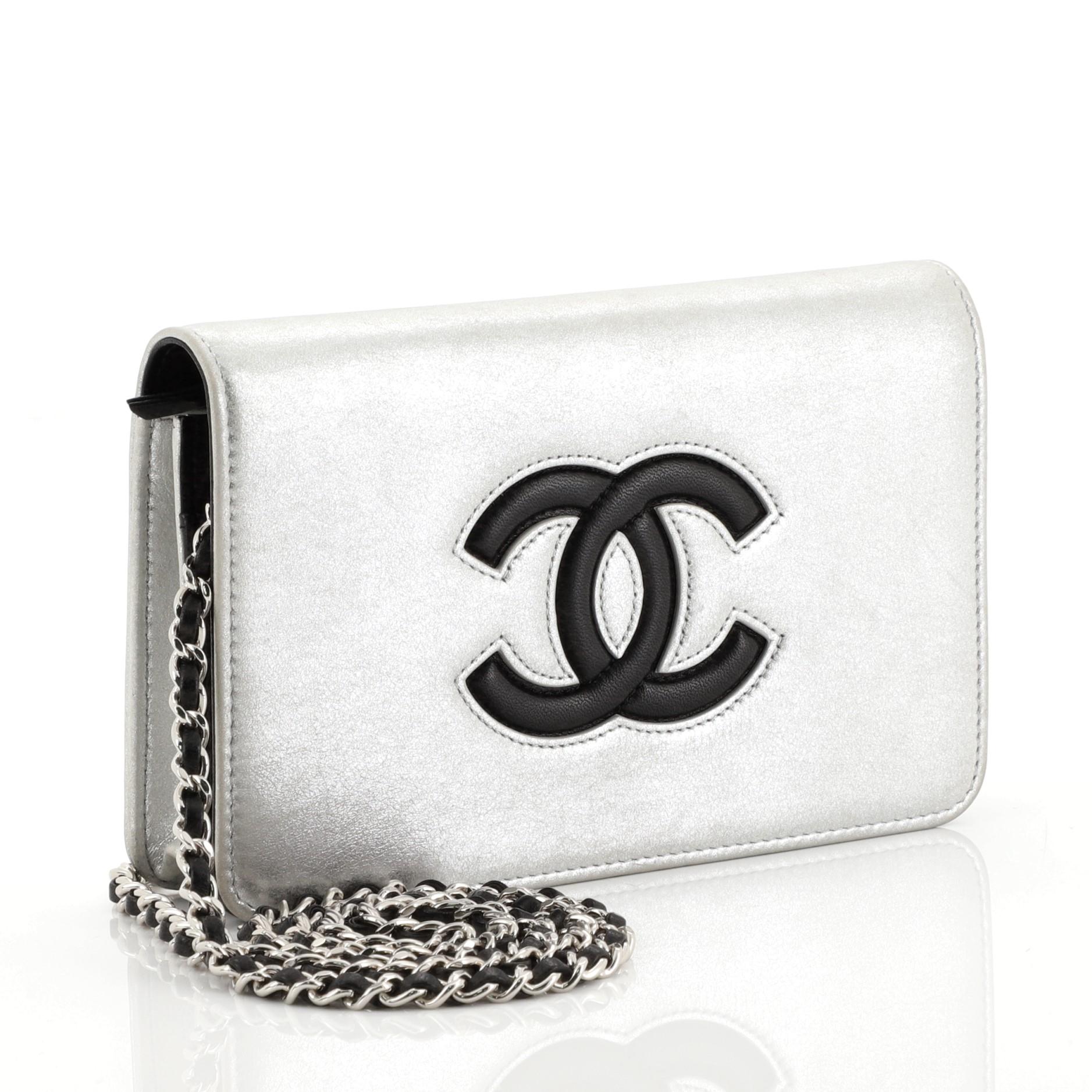 Gray Chanel Airlines CC Wallet on Chain Calfskin