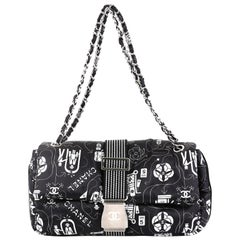 Chanel Airlines Chain Buckle Flap Bag Printed Satin Medium