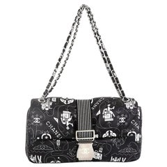 Chanel Airlines Chain Buckle Flap Bag Printed Satin Medium 