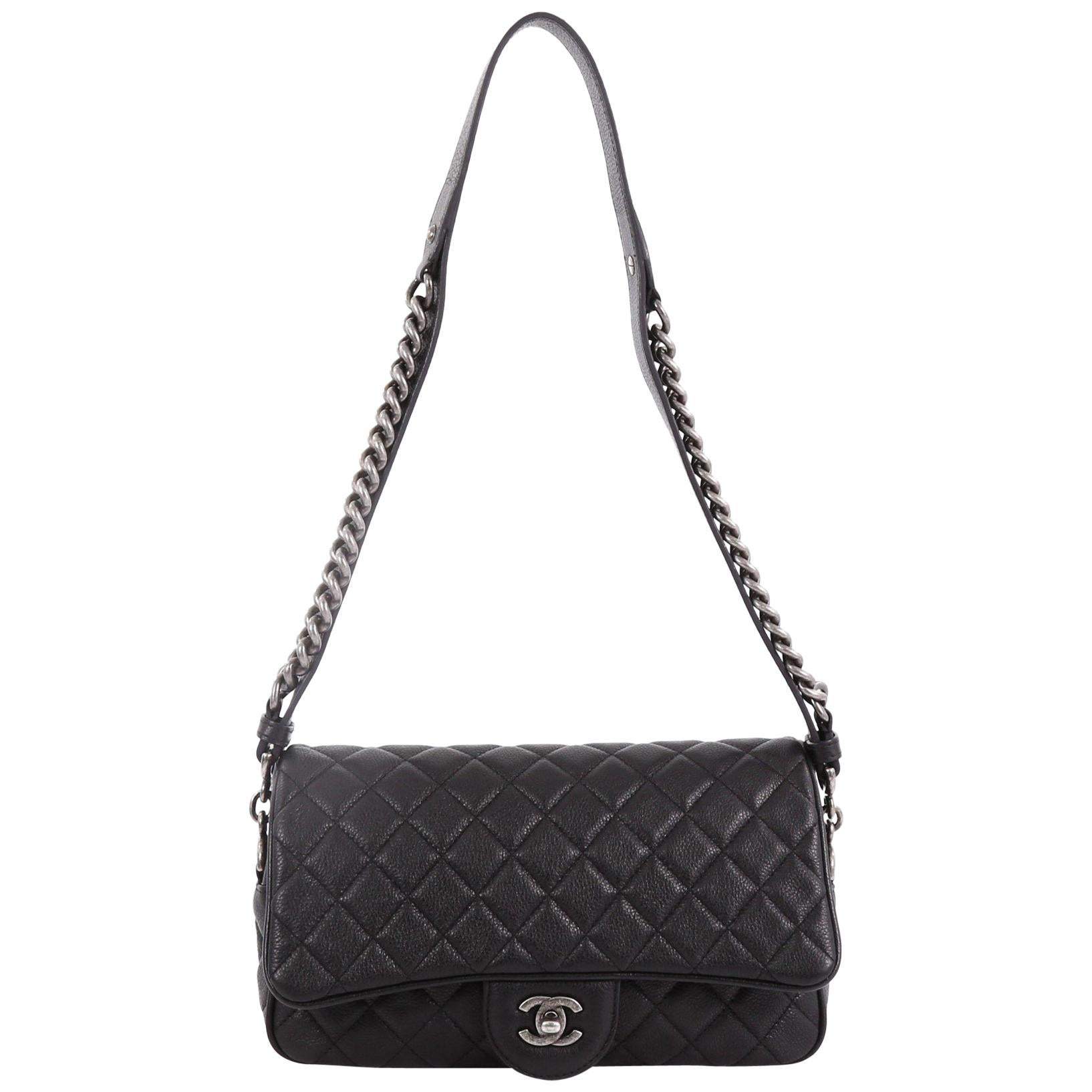 Chanel Airlines Chain Flap Bag Quilted Goatskin Small