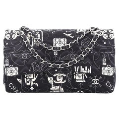 Chanel Airlines Classic Double Flap Bag Quilted Printed Satin Medium