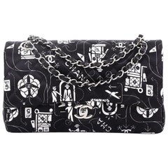 Chanel Airlines Classic Double Flap Bag Quilted Printed Satin Medium