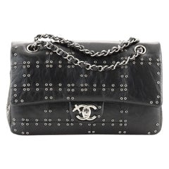 Chanel Airlines Classic Double Flap Bag Studded Quilted Glazed Calfskin Medium