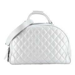 CHANEL Metallic Calfskin Quilted Medium Airlines Round Trip Bowling Bag  Silver 1192754