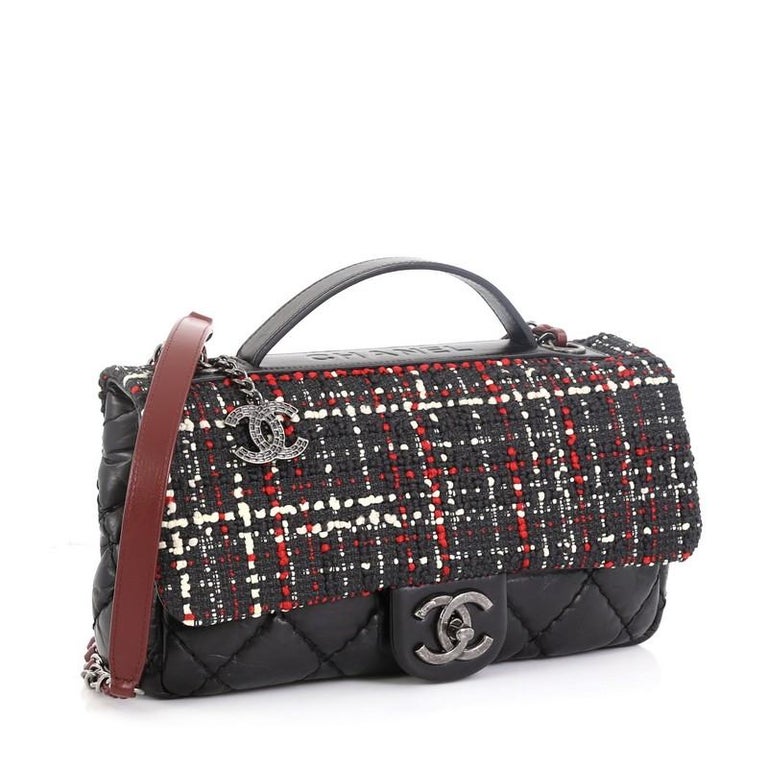 Chanel Airlines Top Handle Flap Bag Tweed and Quilted Aged Calfskin