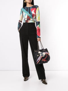 Chanel 2006 Rare Vintage Heart Charm Mixed Media Rainbow Blue Denim Tote Bag