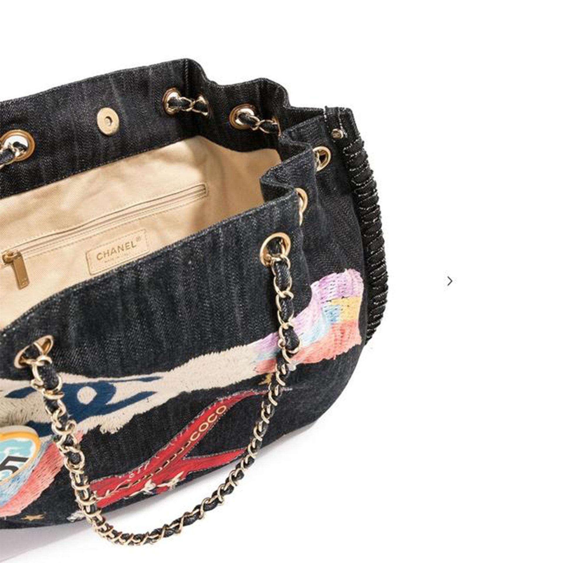 Women's or Men's Chanel 2006 Rare Vintage Heart Charm Mixed Media Rainbow Blue Denim Tote Bag For Sale