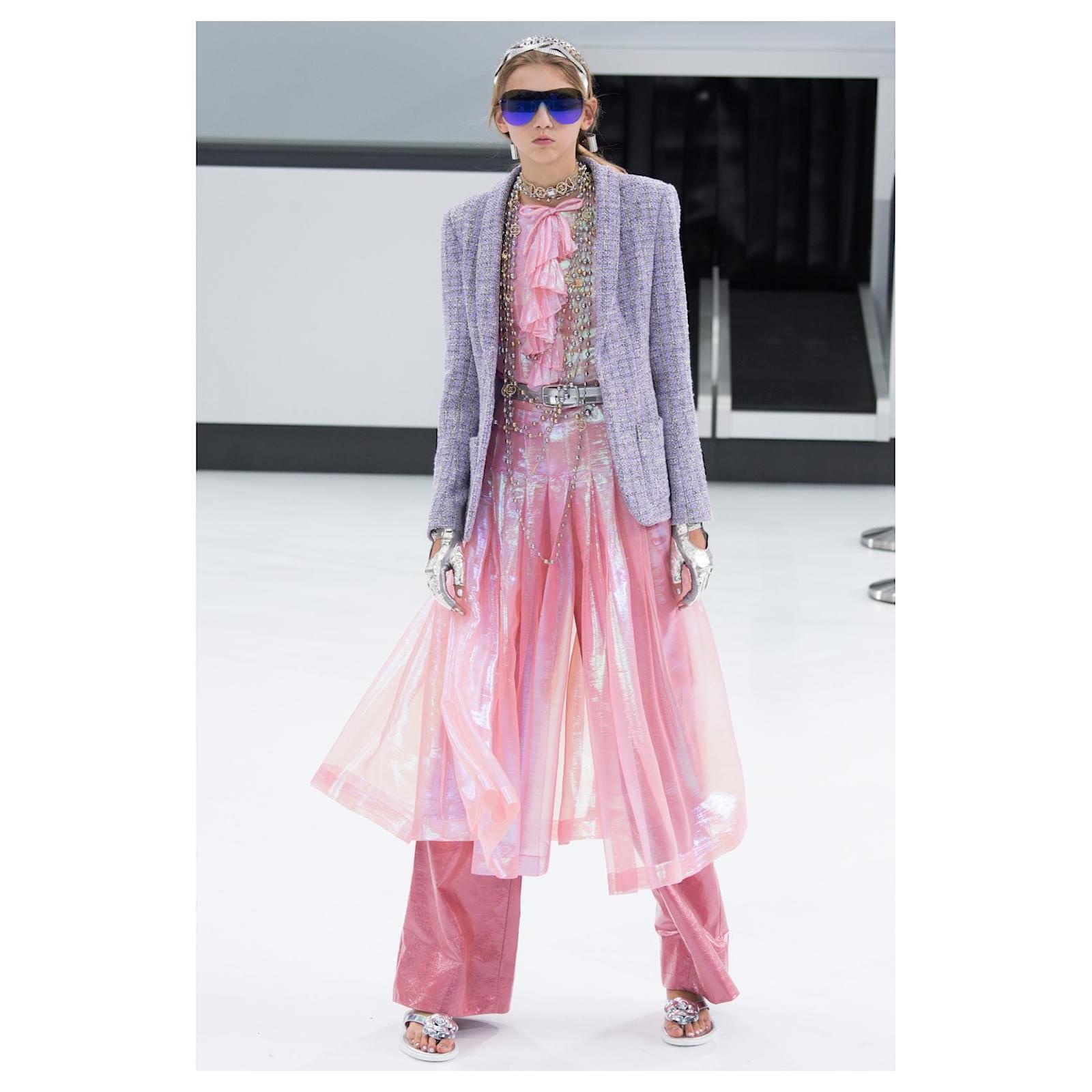 Women's or Men's Chanel Airport Runway Lavender Tweed Jacket For Sale