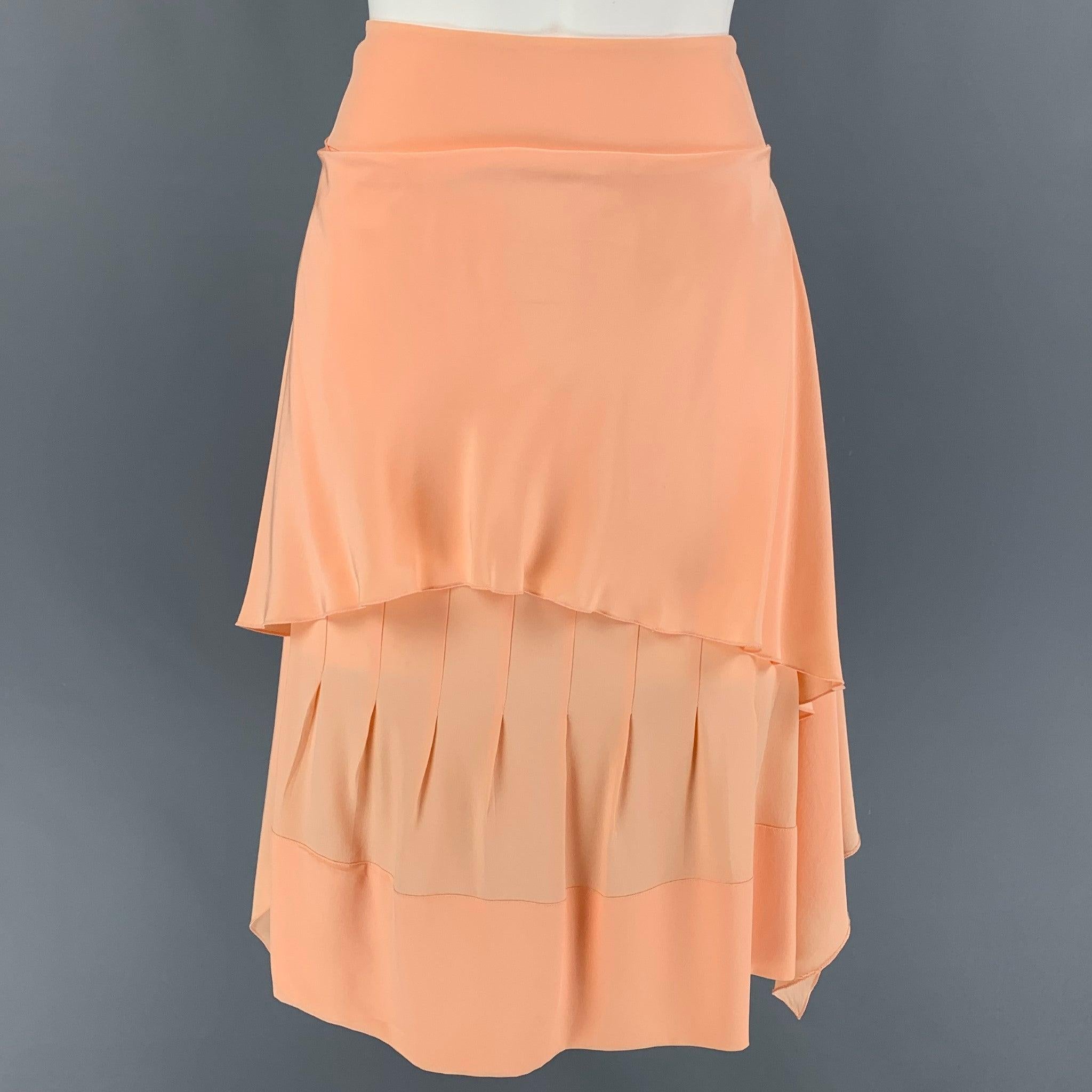 CHANEL AJ508 03P Size 4 Salmon Silk Notch Lapel Skirt Set For Sale 1