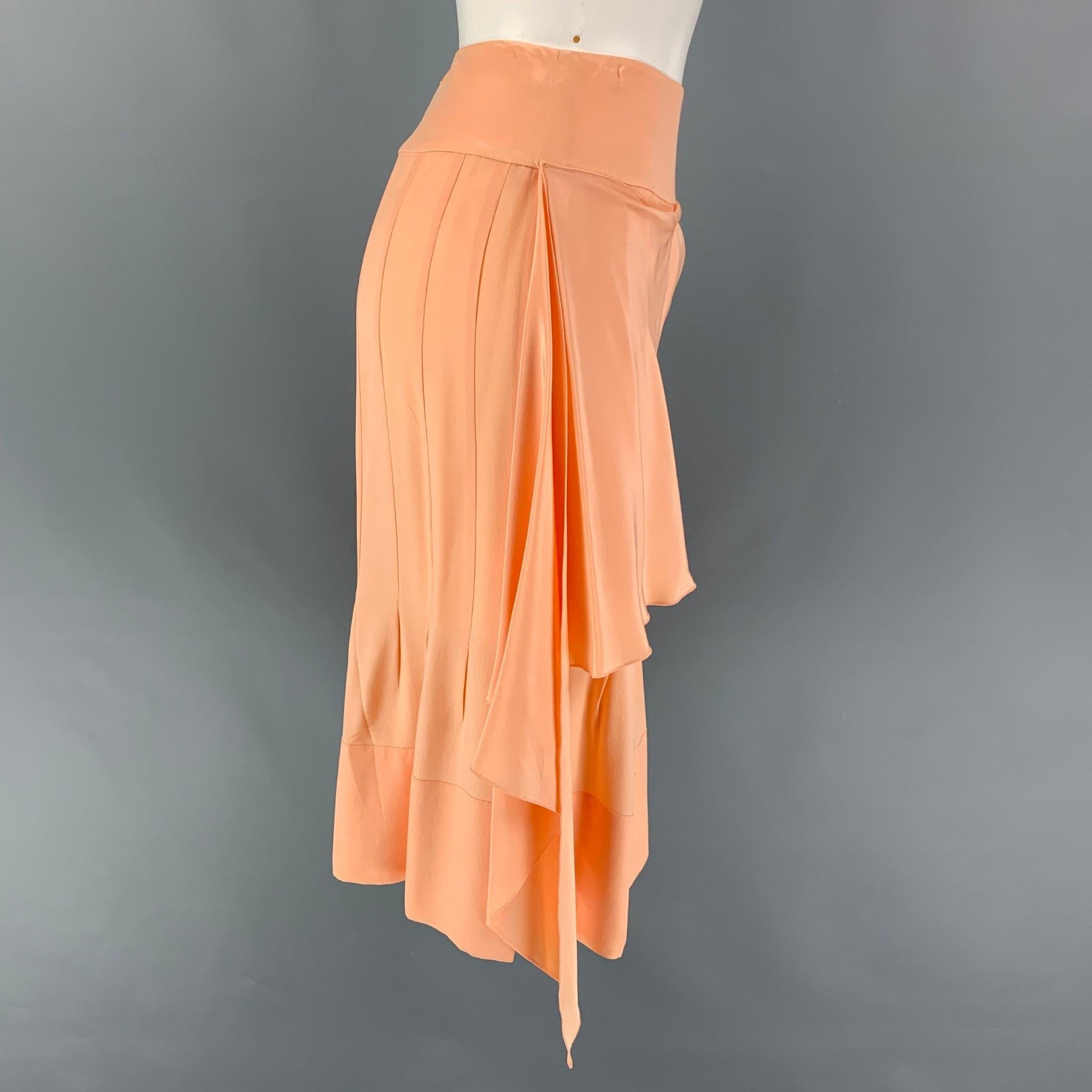 CHANEL AJ508 03P Size 4 Salmon Silk Notch Lapel Skirt Set For Sale 2