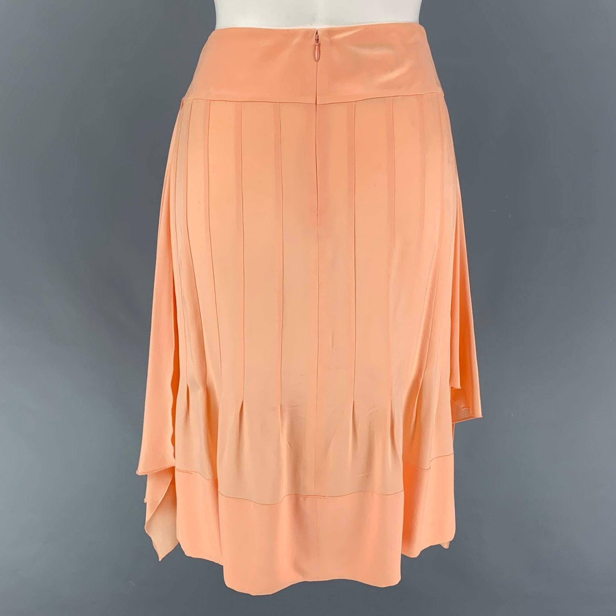CHANEL AJ508 03P Size 4 Salmon Silk Notch Lapel Skirt Set For Sale 3