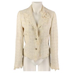 CHANEL AL639 05C Size 4 Cream Boucle Cotton Blend Jacket