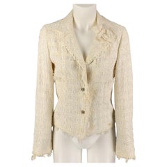 CHANEL AL639 05C Size 4 Cream Boucle Cotton Blend Jacket