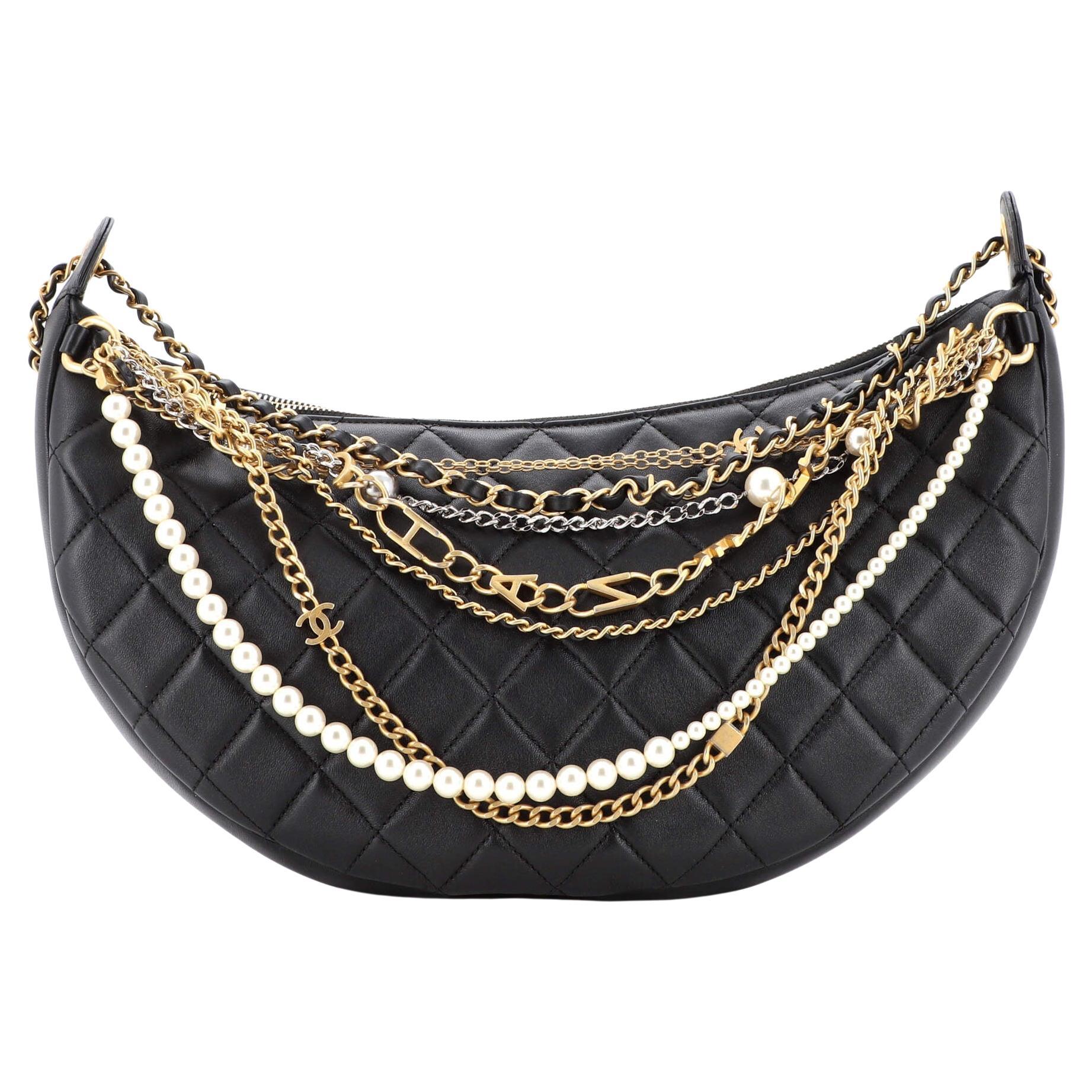 Chanel 19A Black All About Chains Pearl Fanny Pack Bag GHW 67686