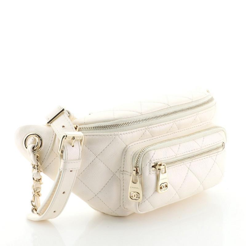 Beige Chanel All About Waist Bag Quilted Iridescent Caviar