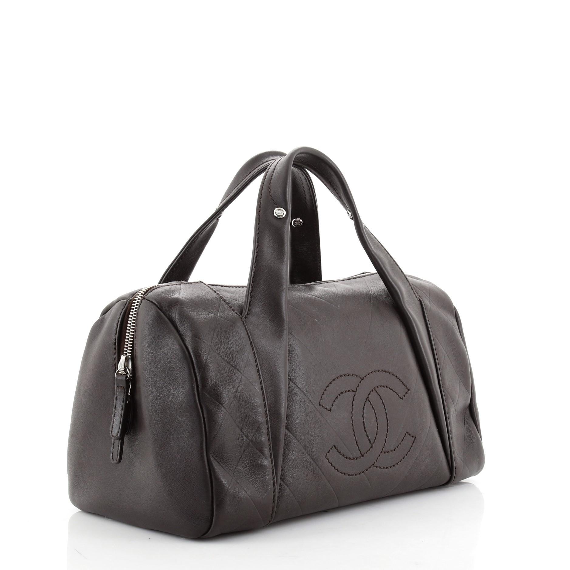 Chanel All Day Long Bowler Tasche Chevron Leder Medium (Schwarz)