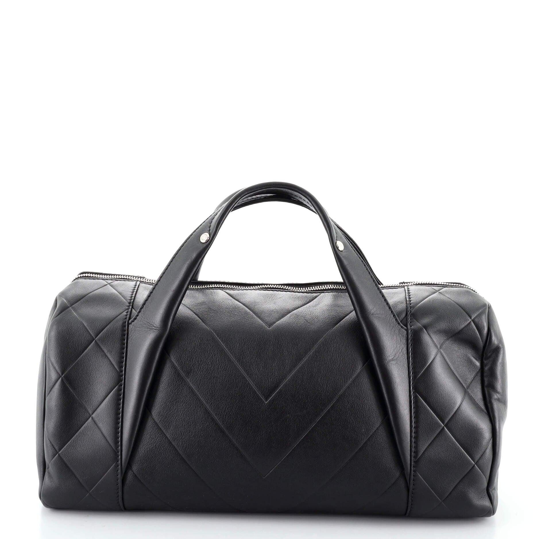 Chanel All Day Long Bowler Tasche Chevron Leder Medium (Schwarz)