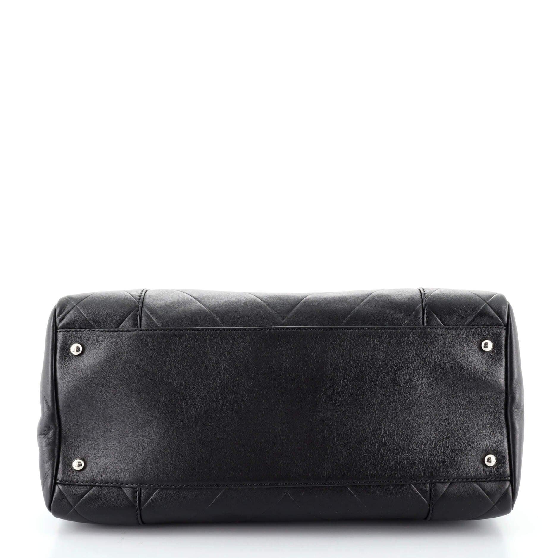 Black Chanel All Day Long Bowler Bag Chevron Leather Medium