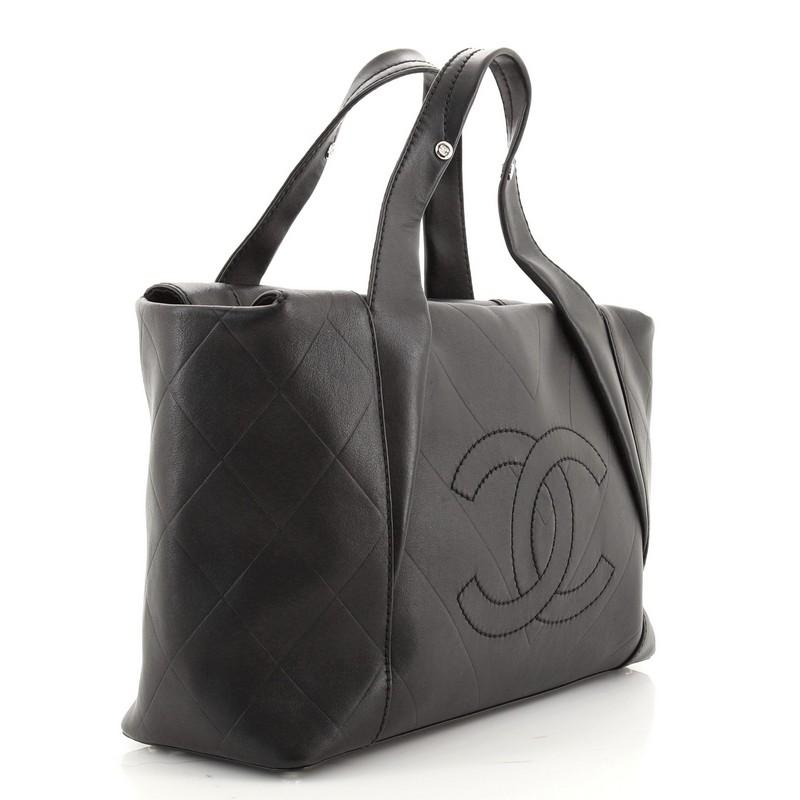 Black Chanel All Day Long Tote Chevron Leather Medium