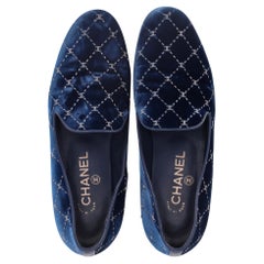 Chanel All Over 'CC' Logo Velvet Flat Shoes