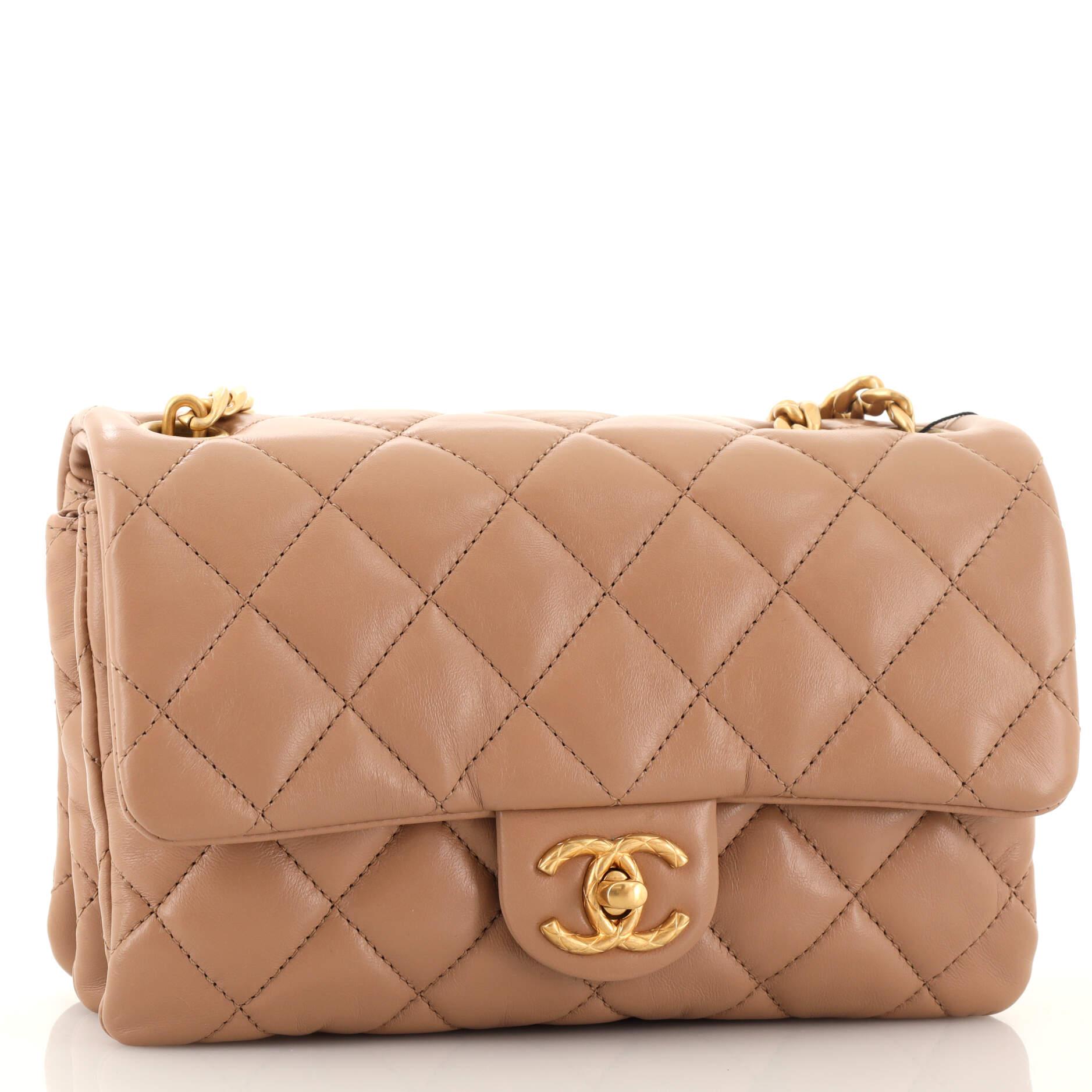 Chanel All Slide Long Flap Bag Quilted Lambskin Small In Good Condition In NY, NY