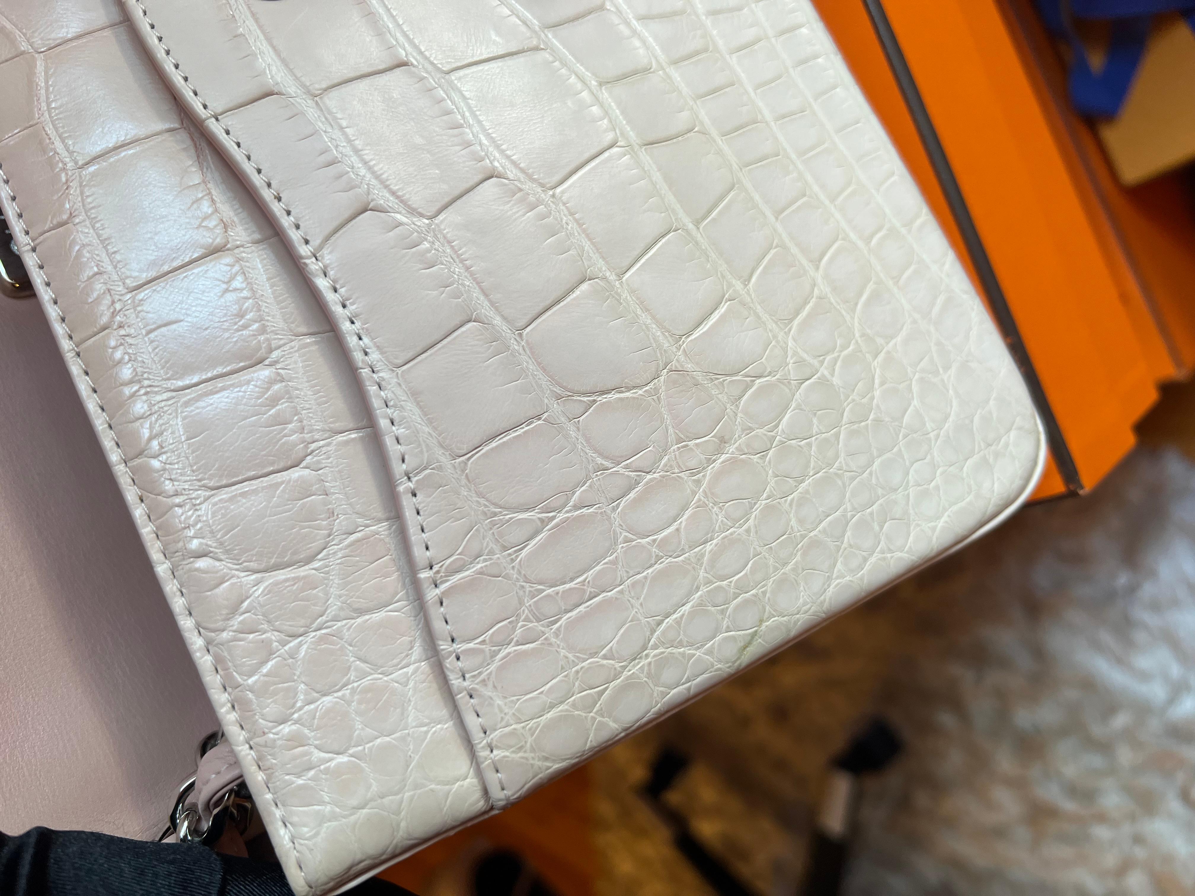 Chanel Alligator Beige Pink Double Flap Jumbo Bag SHW bag For Sale 9