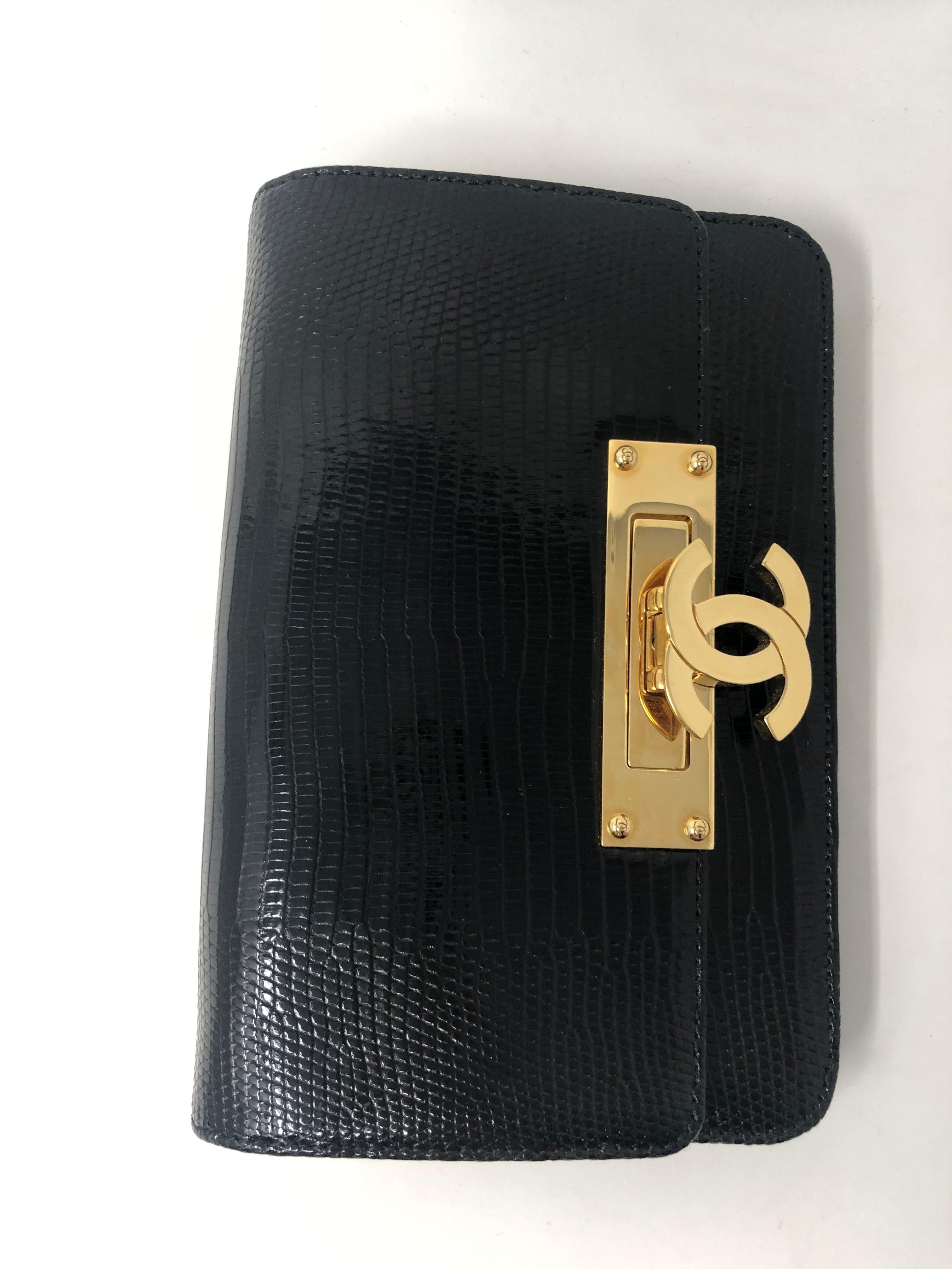 Black Chanel Alligator Clutch/ Crossbody Bag