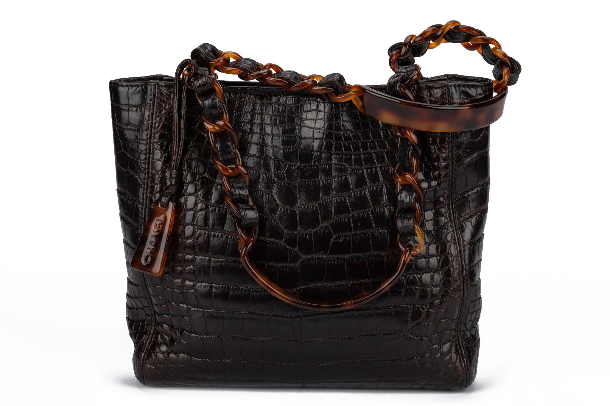 Chanel rare black Alligator faux Tortoise Chain Bag it is from collection 5, 1997/1999. The handles measure 6