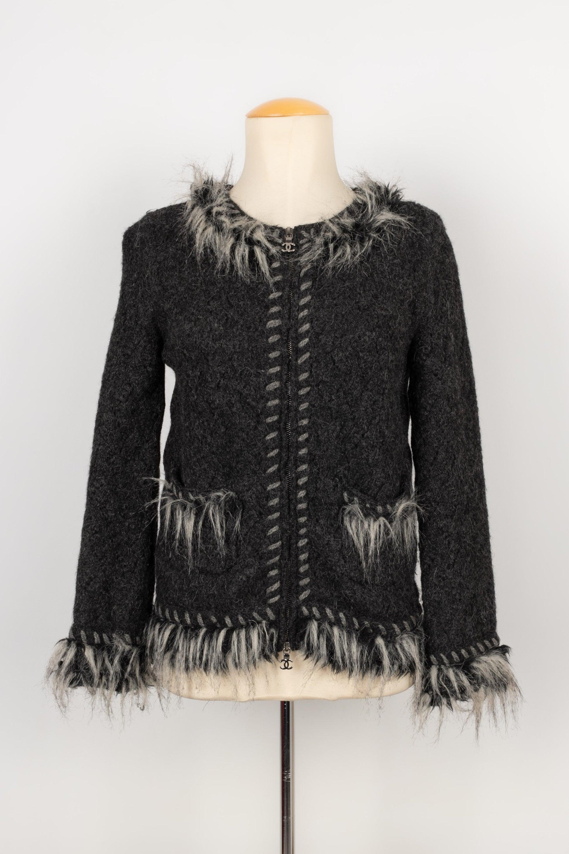 Chanel Alpaca and Cashmere Jacket Embroidered with Faux Fur For Sale