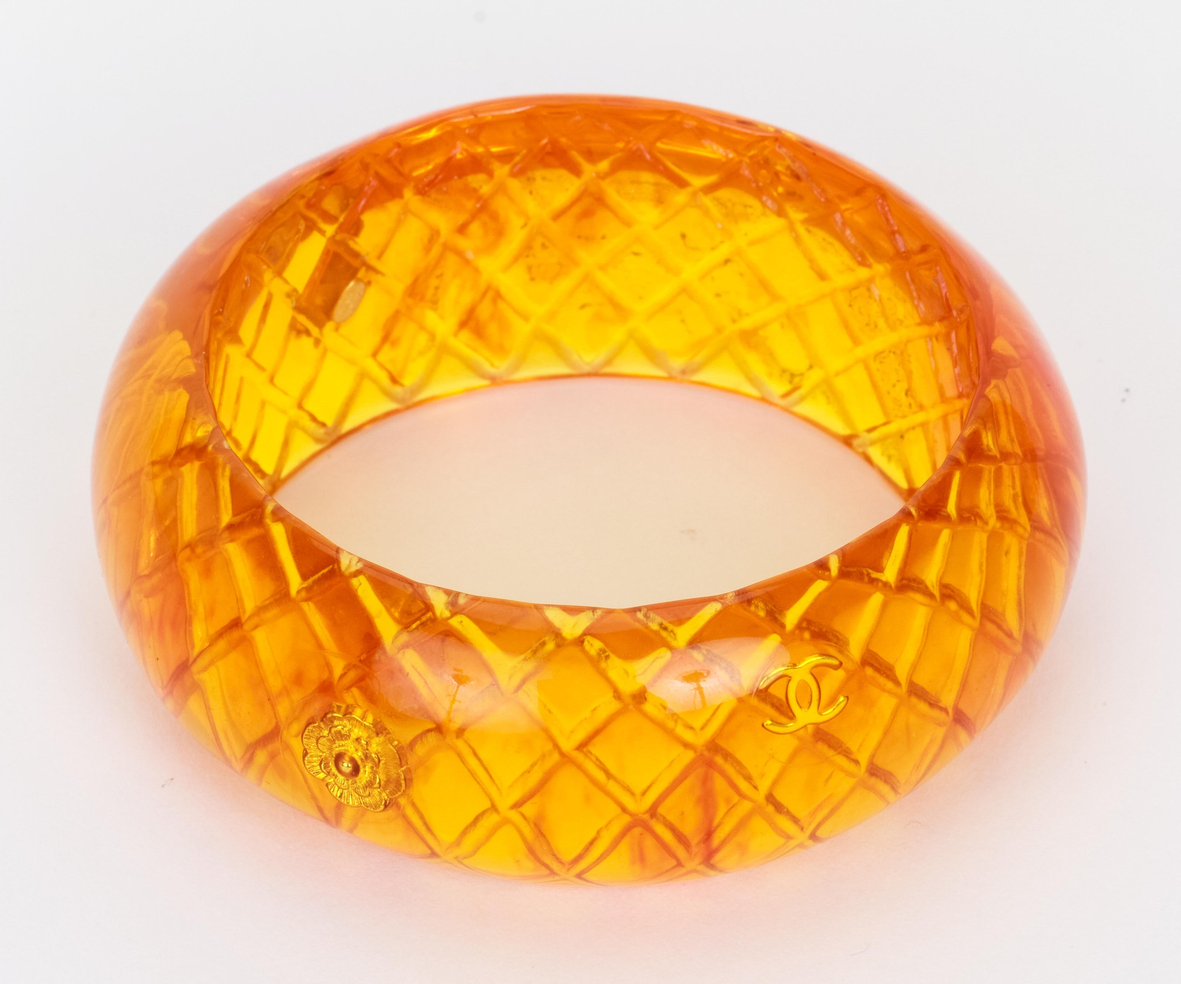 Chanel Amber Quilted Inlay Bangle Bracelet  In Excellent Condition For Sale In West Hollywood, CA