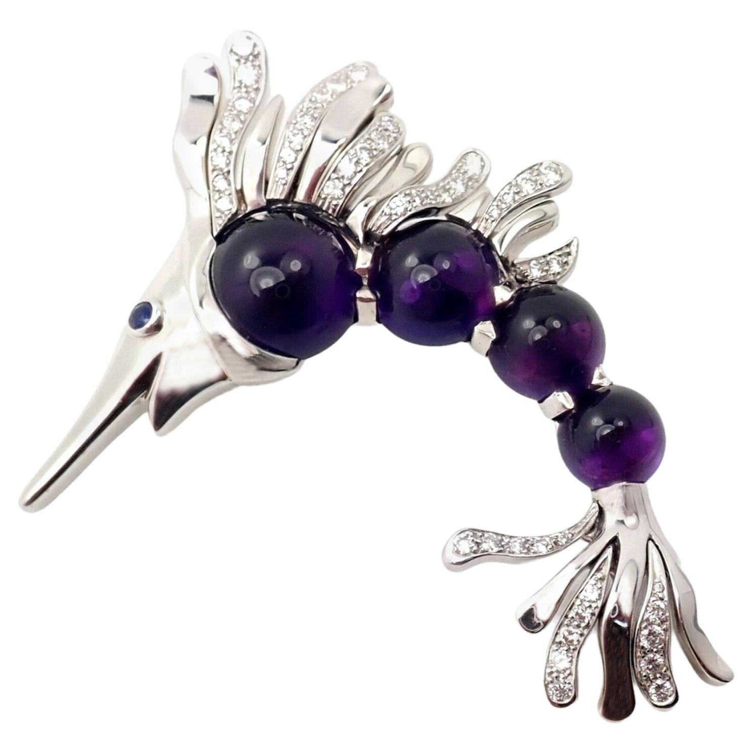 Chanel Amethyst Diamond Miami Marlin Fish White Gold Brooch Pendant