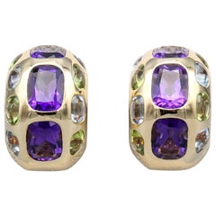 Chanel Amethyst Peridot Aquamarine 18 Karat Gold Earrings