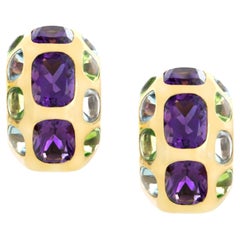 Chanel Amethyst Peridot Aquamarine Coco Half-Hoop Earrings