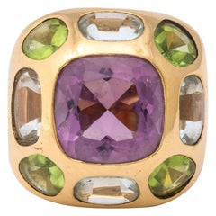 Vintage Chanel Amethyst Peridot Aquamarine Gold Ring