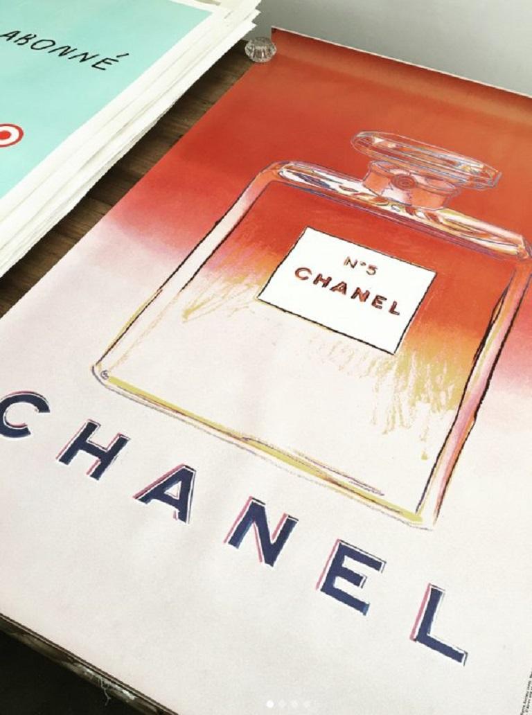This amazing Chanel Poster is currently framed in natural oak, the poster is in excellent condition. In 1997, 10 years after the artists death, Chanel re-printed the Original Warhol Chanel images for an advertising campaign. The set of 4 colored