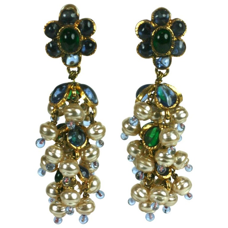 Chanel Anglo Indian Tiered Gripoix Earrings For Sale at  display picture 3